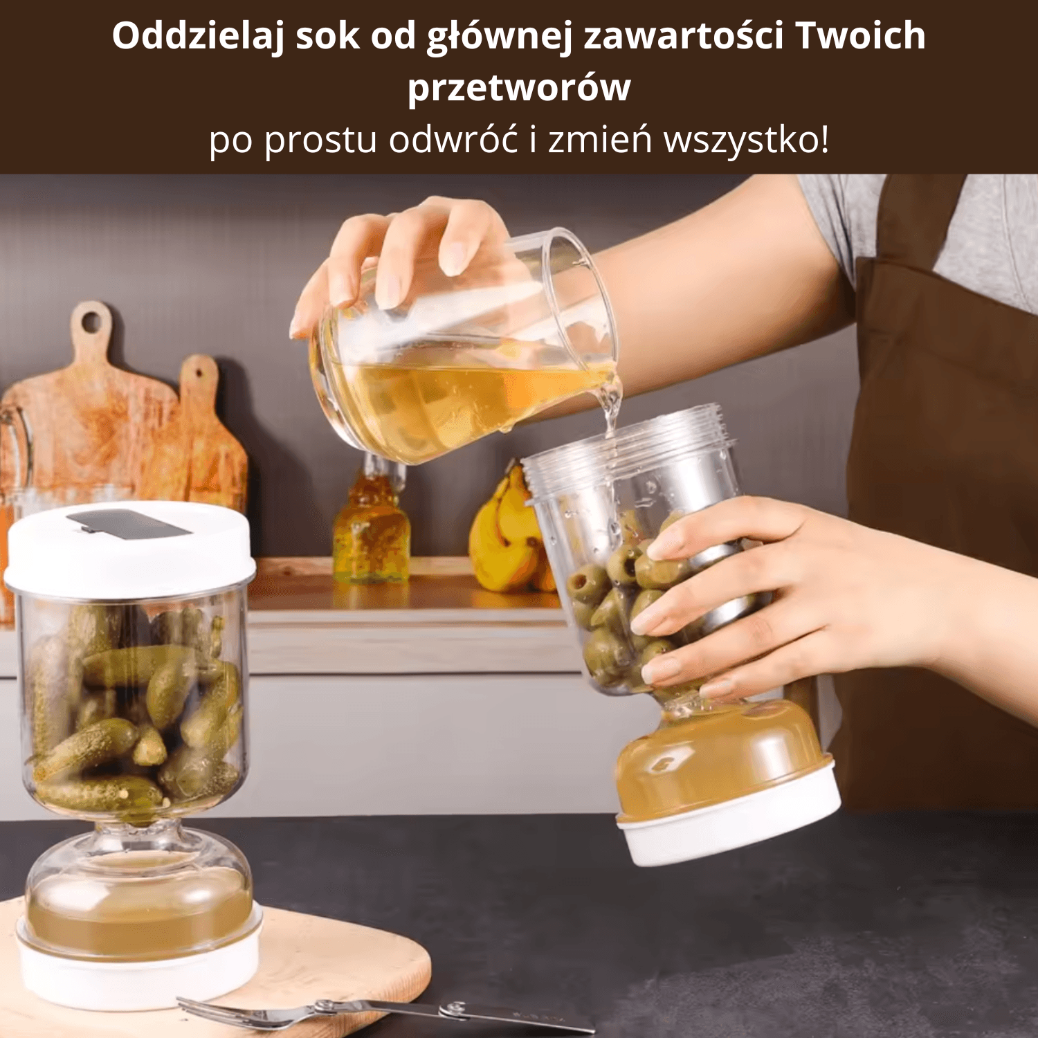 Słoik 🫙 "Klepsydra" ⌛️ 1000 ml na przetwory z separatorem soku + składany widelec w zestawie